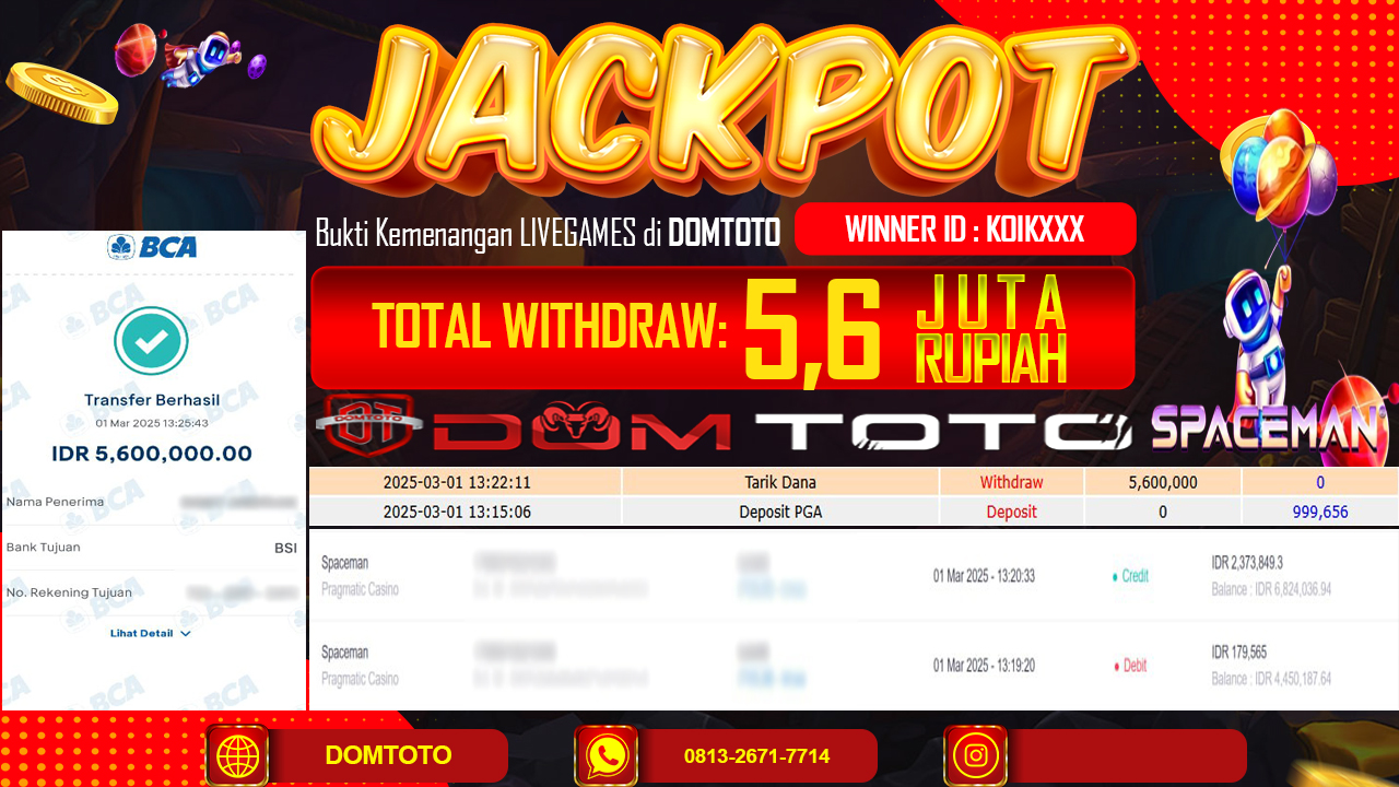 JACKPOT LIVEGAMES SPACEMAN 1 MARET 2025